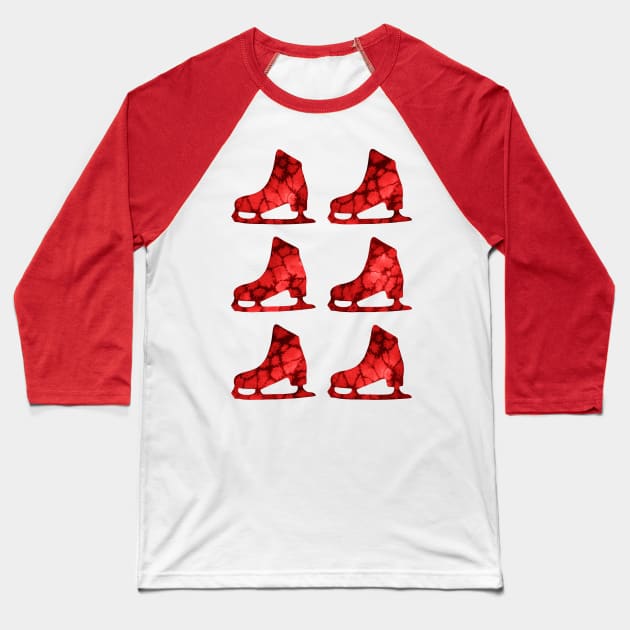 Watercolor Figure Skates (Red) Baseball T-Shirt by illucalliart